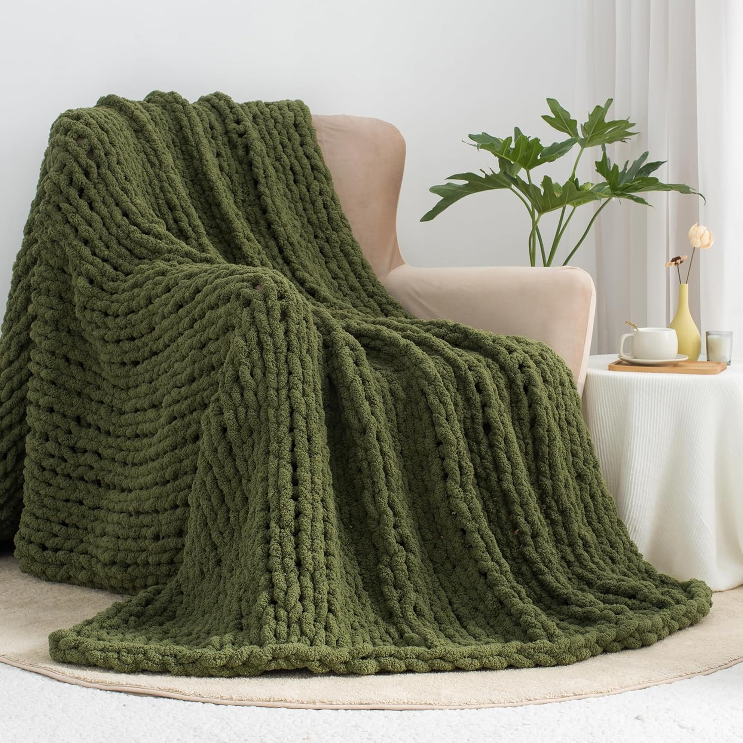 Carriediosa Chunky Knit Throw Blanket 50" X 60", 100% Hand Made Large Chenille Loop Yarn Soft Flu... | Amazon (US)