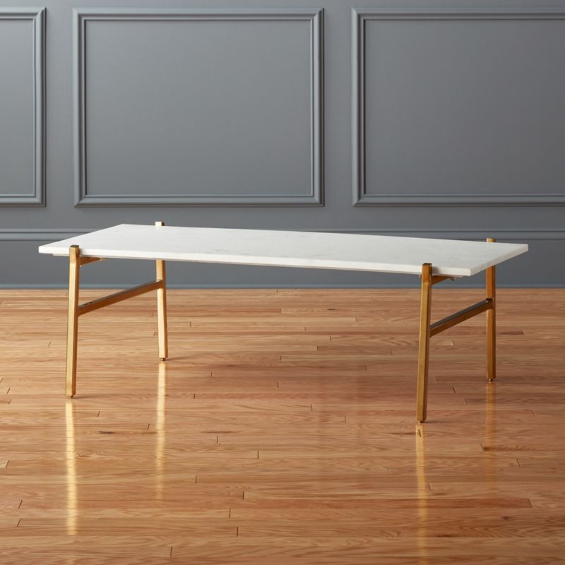 Slab Small Marble Modern Coffee Table with Brass Base + Reviews | CB2 | CB2