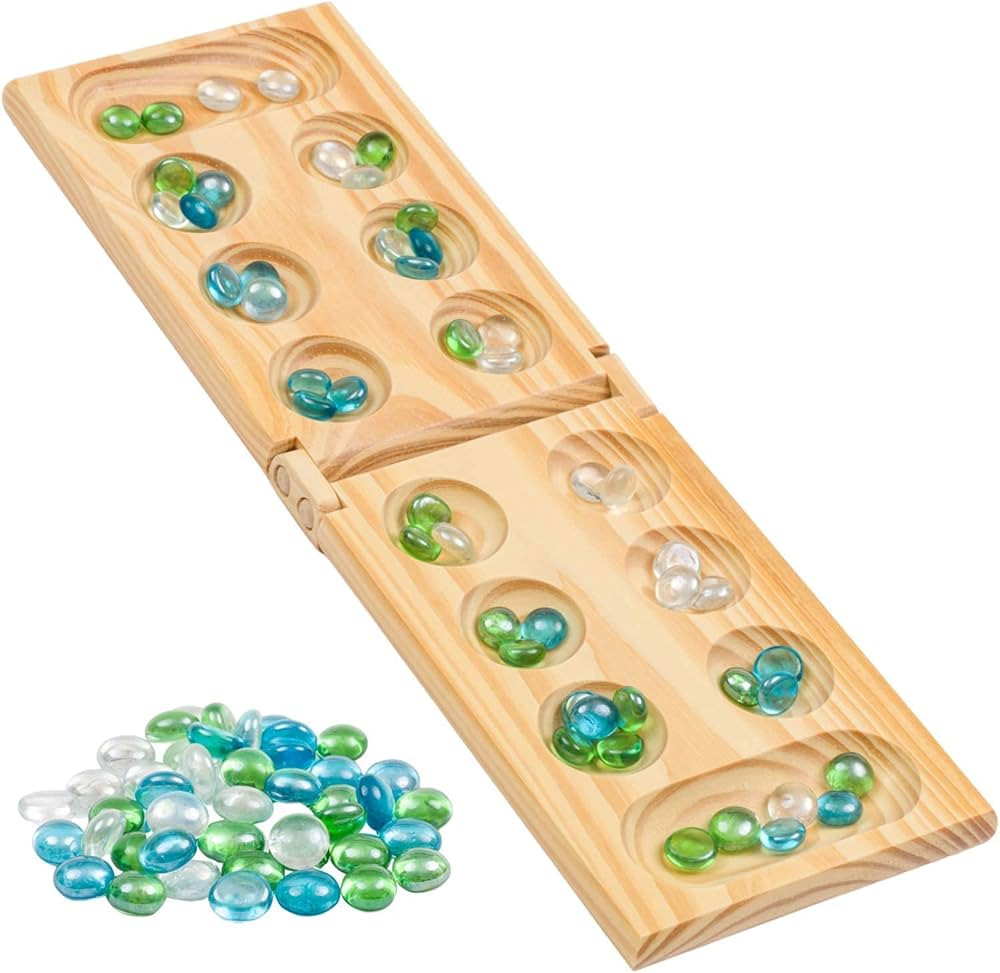 Regal Games - Wooden Mancala Game Set & Supplies - Includes Foldable Wooden Board & 48 Glass Ston... | Amazon (US)