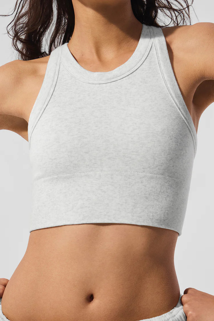 Seamless Delight High Neck Bra - White Heather | Alo Yoga