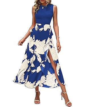 BTFBM Women Casual Sleeveless Summer Dresses 2024 Spring Crewneck Patchwork Boho Floral Ruffle Co... | Amazon (US)
