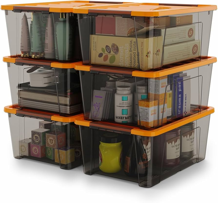 WYT 5-Quart Small Storage Container Bin with Orange Secure Lid and Black Clear Latch Buckles, Dur... | Amazon (US)