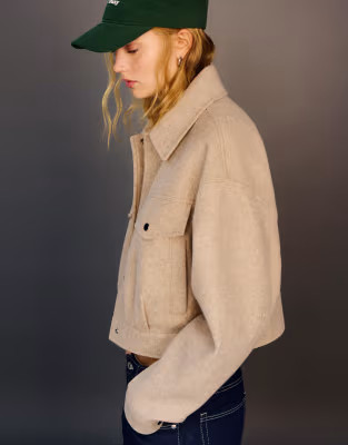 Bershka trucker jacket in beige | ASOS (Global)