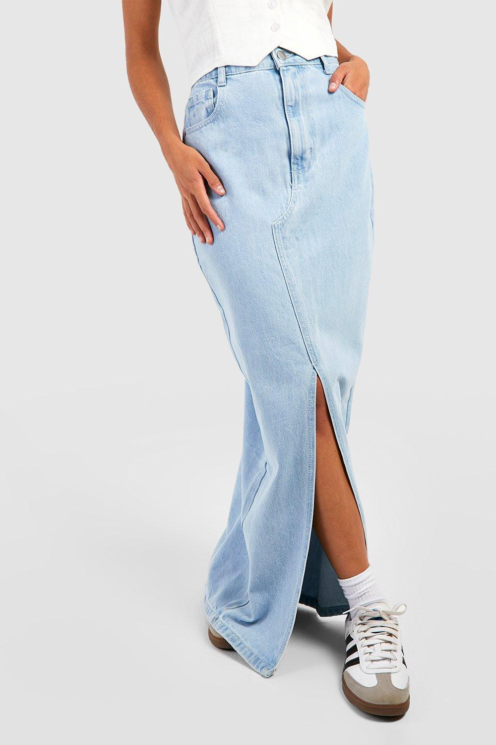 Split Front Denim Maxi Skirt | Boohoo.com (US & CA)