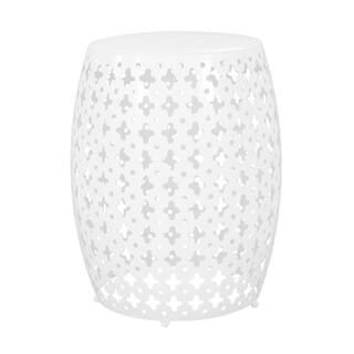 Noble House Lorent White Barrel Metal Outdoor Side Table 108938 - The Home Depot | The Home Depot
