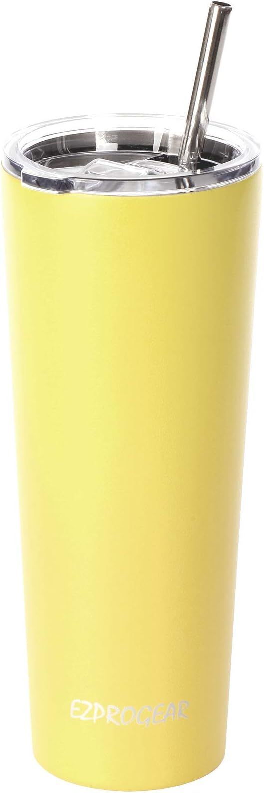 Ezprogear 26 oz Stainless Steel Slim Skinny Neon Yellow Water Tumbler Vacuum Insulated with Straw... | Amazon (US)
