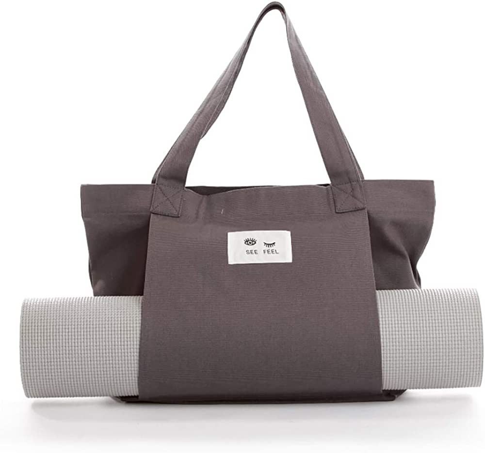 Yoga Pilates Mat Bag Basic Canvas Tote with Mat Carrier Pocket | Amazon (US)