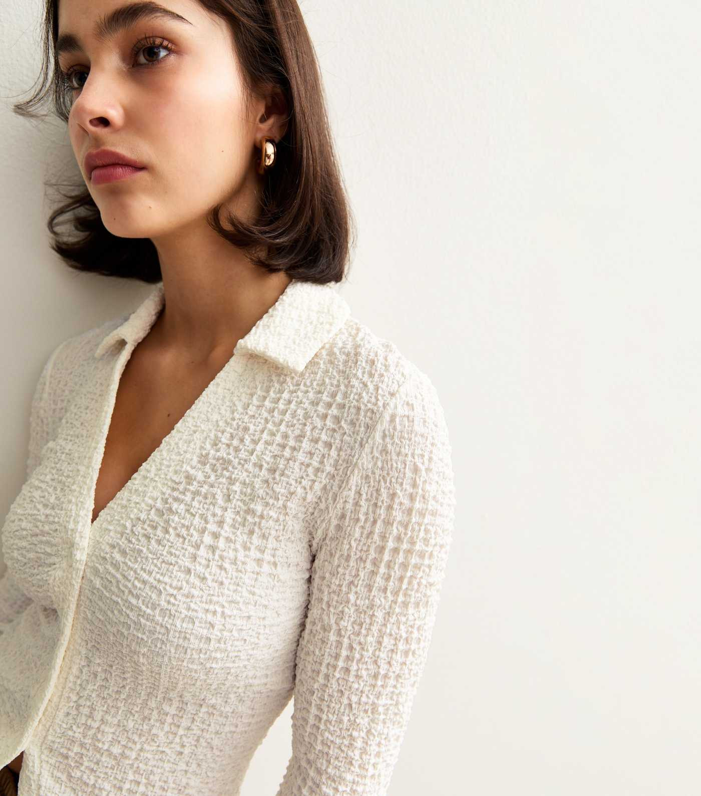 Cream Textured Jersey Collared Long Sleeve Top | New Look | New Look (UK)