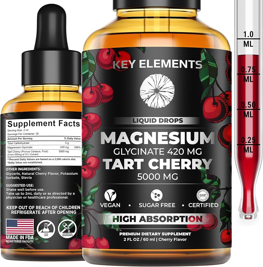 [Sleep & Muscle Support] Liquid Magnesium Glycinate 420 Mg with Natural Tart Cherry Extract 5000 ... | Amazon (US)
