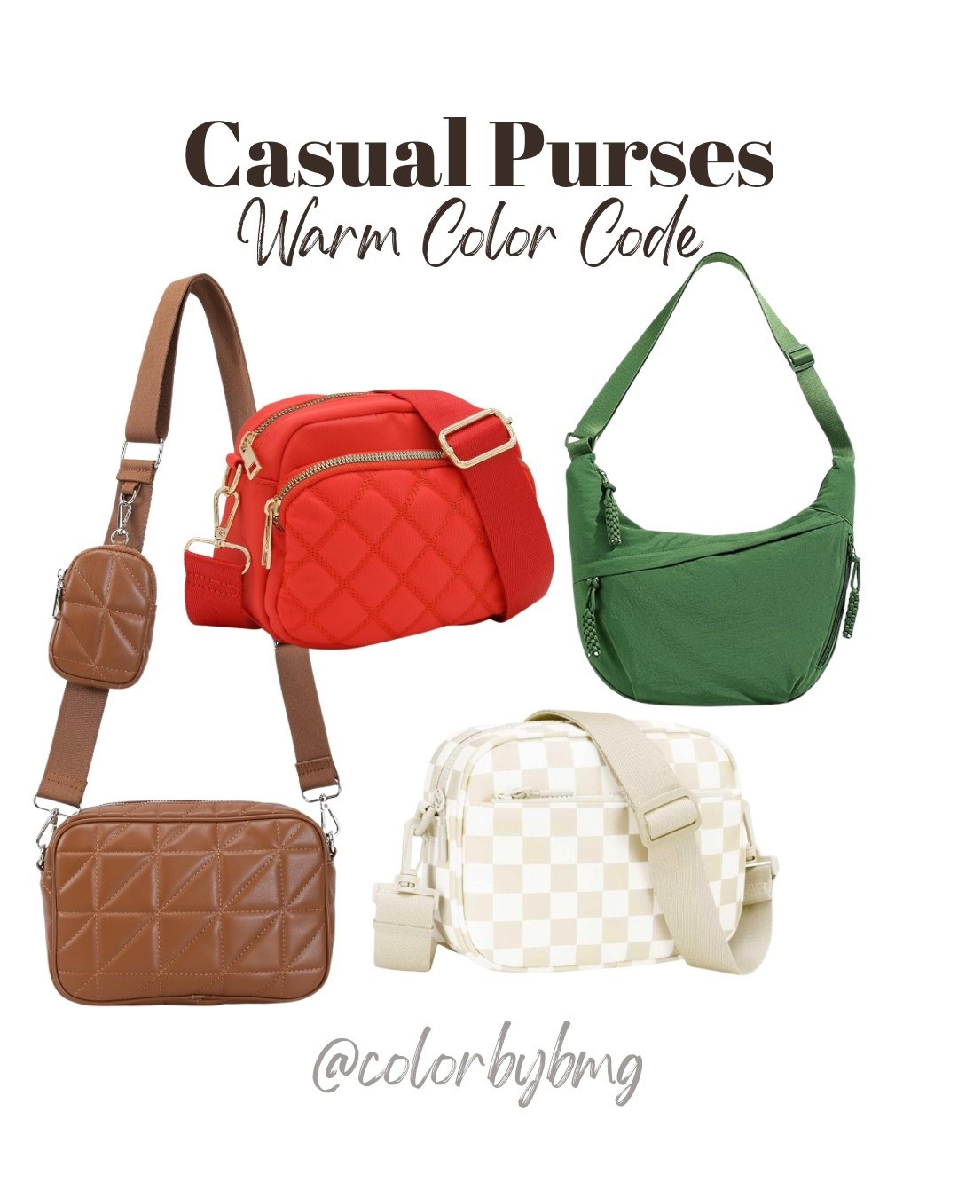 Casual Purses for Warm Color Codes

Colors:
1. Brown
2. Burnt Orange
3. Beige Check
4. Green

#LTKSeasonal