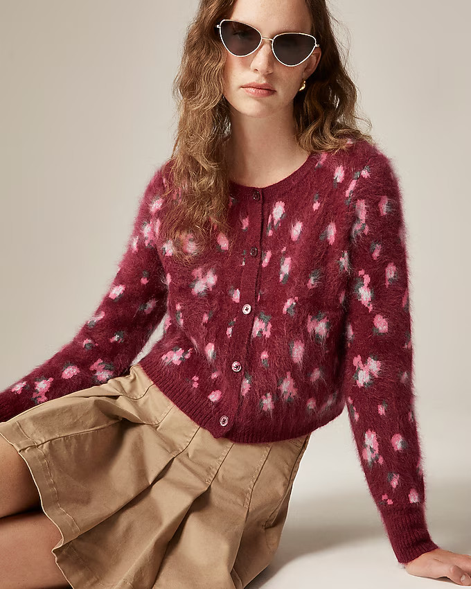 Brushed cashmere cropped cardigan in blurry floral | J. Crew US