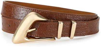 Women's Leather Belts for Jeans Dress Black Brown Belts for Women Waist Belts with Gold Silver Bu... | Amazon (US)