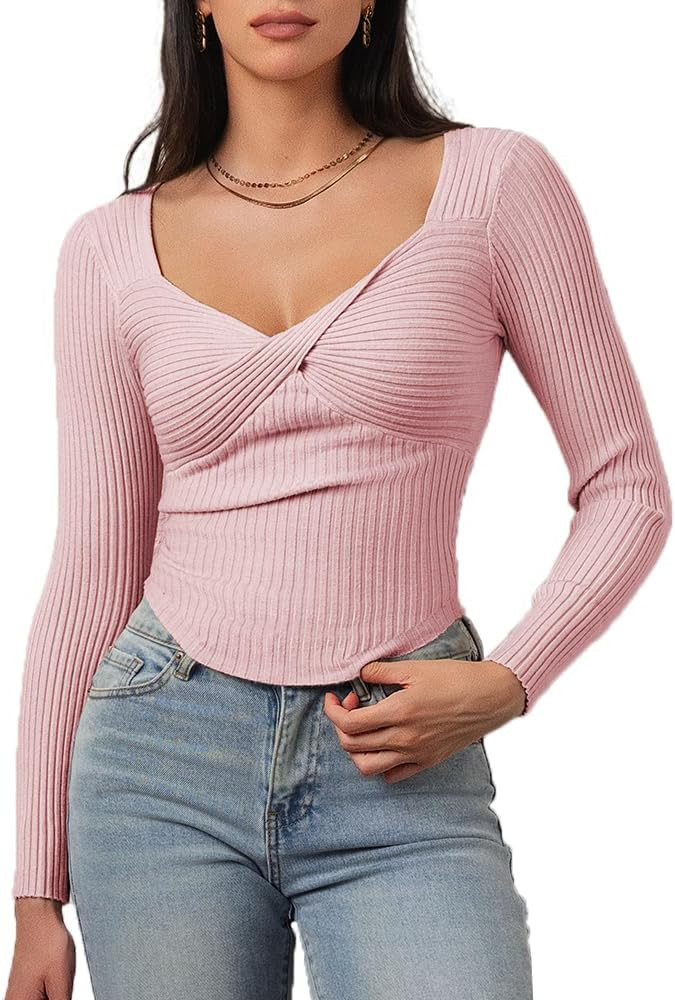 CHYRII Womens Sexy Fall Fashion Twisted Tops Ribbed Knit Winter Pullover Sweater Going Out Crop T... | Amazon (US)