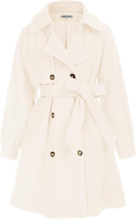 GRACE KARIN Girls Dress Coat Lapel Wool Blend Long Winter Jackets with Pockets Belt 6-14Y | Amazon (US)