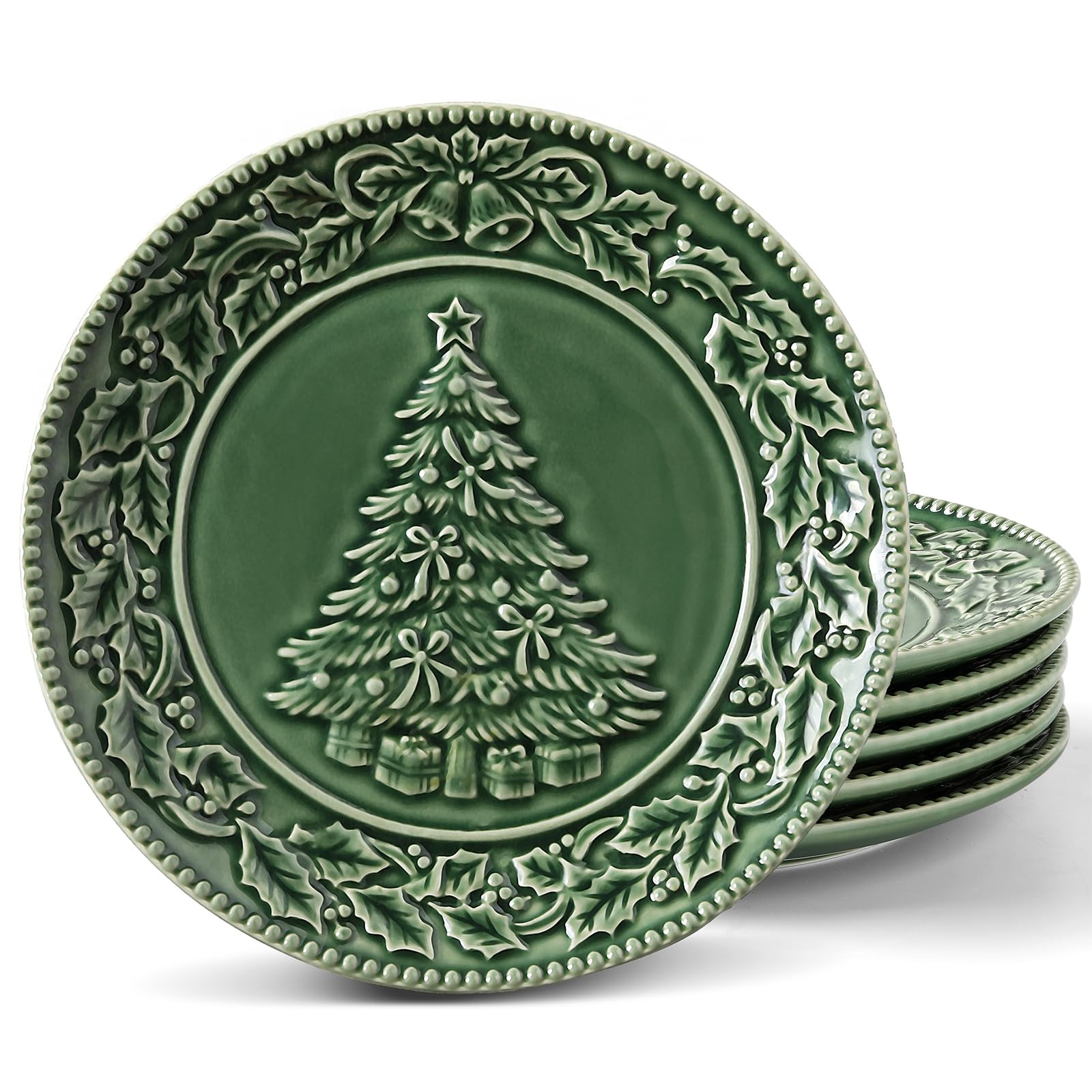 Cream White Christmas Tree Salad Plates, 8 Inch Ceramic Plate Set, Appetizer Dishes for Pasta, Si... | Amazon (US)