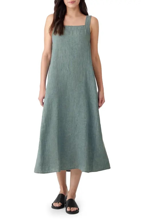 Eileen Fisher Square Neck Organic Linen Dress in Nile at Nordstrom, Size X-Small | Nordstrom