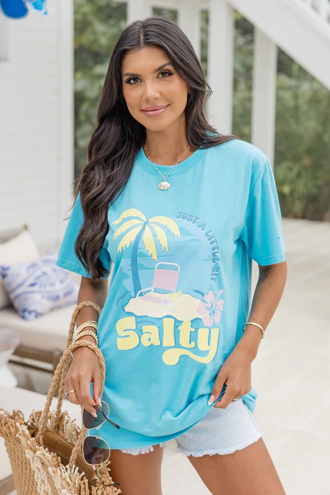 Just A Little Bit Salty Aqua Blue Oversized Graphic Tee | Pink Lily