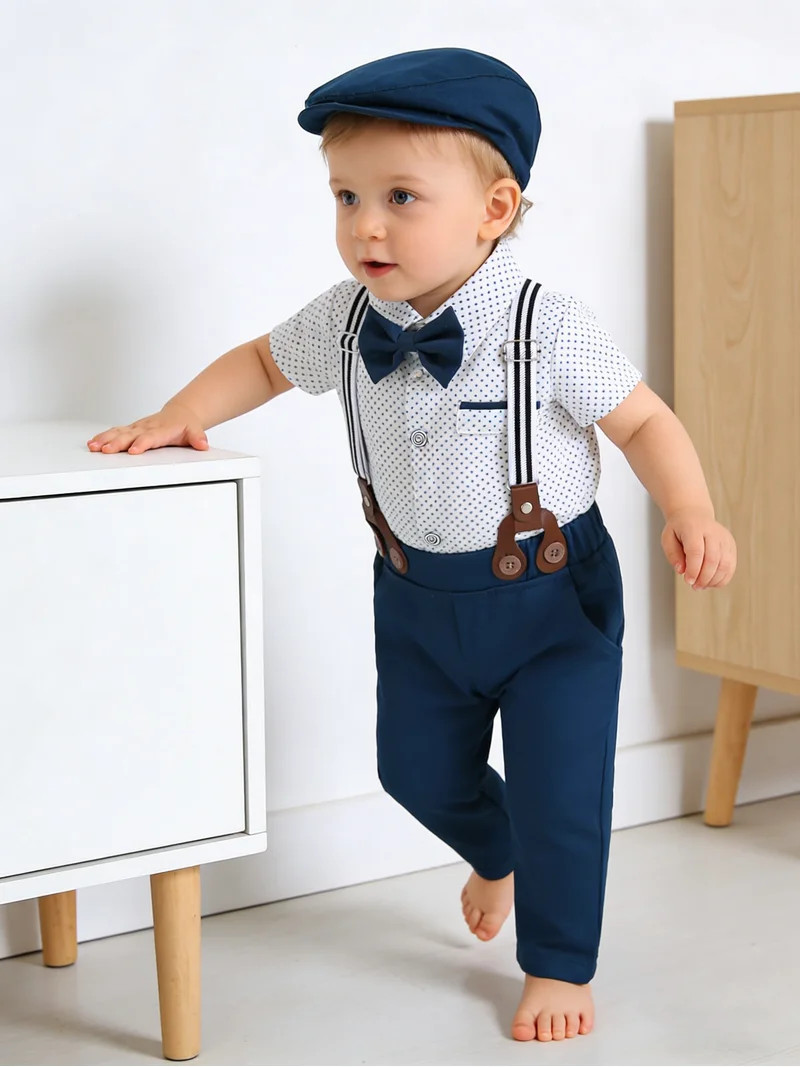 CARETOO Boys Clothes Set 0-18M Infant Formal Outfit Infant 4pcs Tuxedo Dress Shirt Suspender Pant... | Walmart (US)