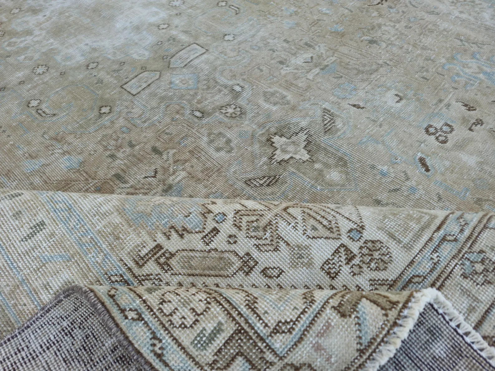 Beige Blue Vintage Rug 8x11 – Handmade Turkish Wool Carpet, Distressed Geometric Area Rug | Etsy (US)