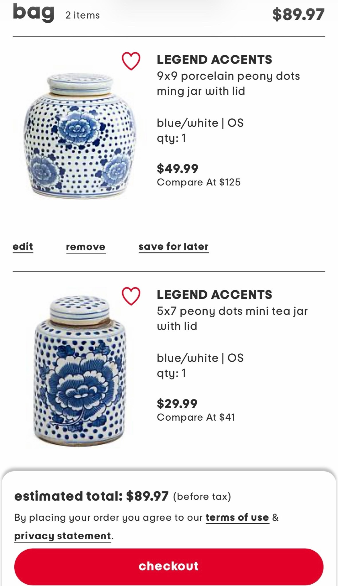 In my cart! 🛒 peony ginger jars on sale! 💙