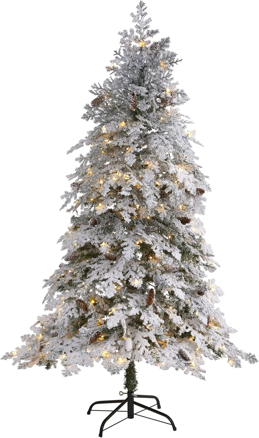6ft. Flocked Montana Down Swept Spruce Artificial Christmas Tree with 250 Clear LED Lights | Amazon (US)