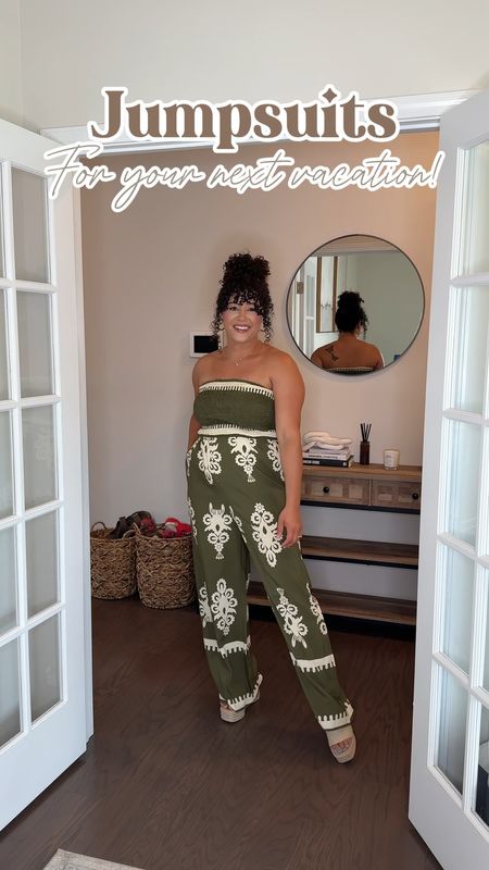 Wearing a large in all 3 jumpsuits! These would be perfect for your next vacation. #beach #summerfashion #aeriereal #amazonfashion #jumpsuits
