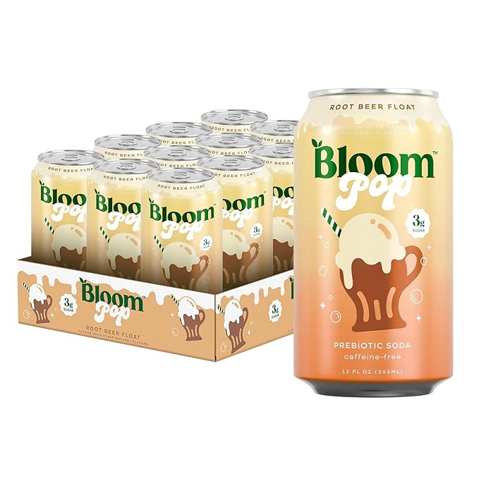 Bloom Pop Prebiotic Soda 12 Pack, Rootbeer Float Flavor, 12oz Cans | Prebiotic Soda for Gut Healt... | Amazon (US)
