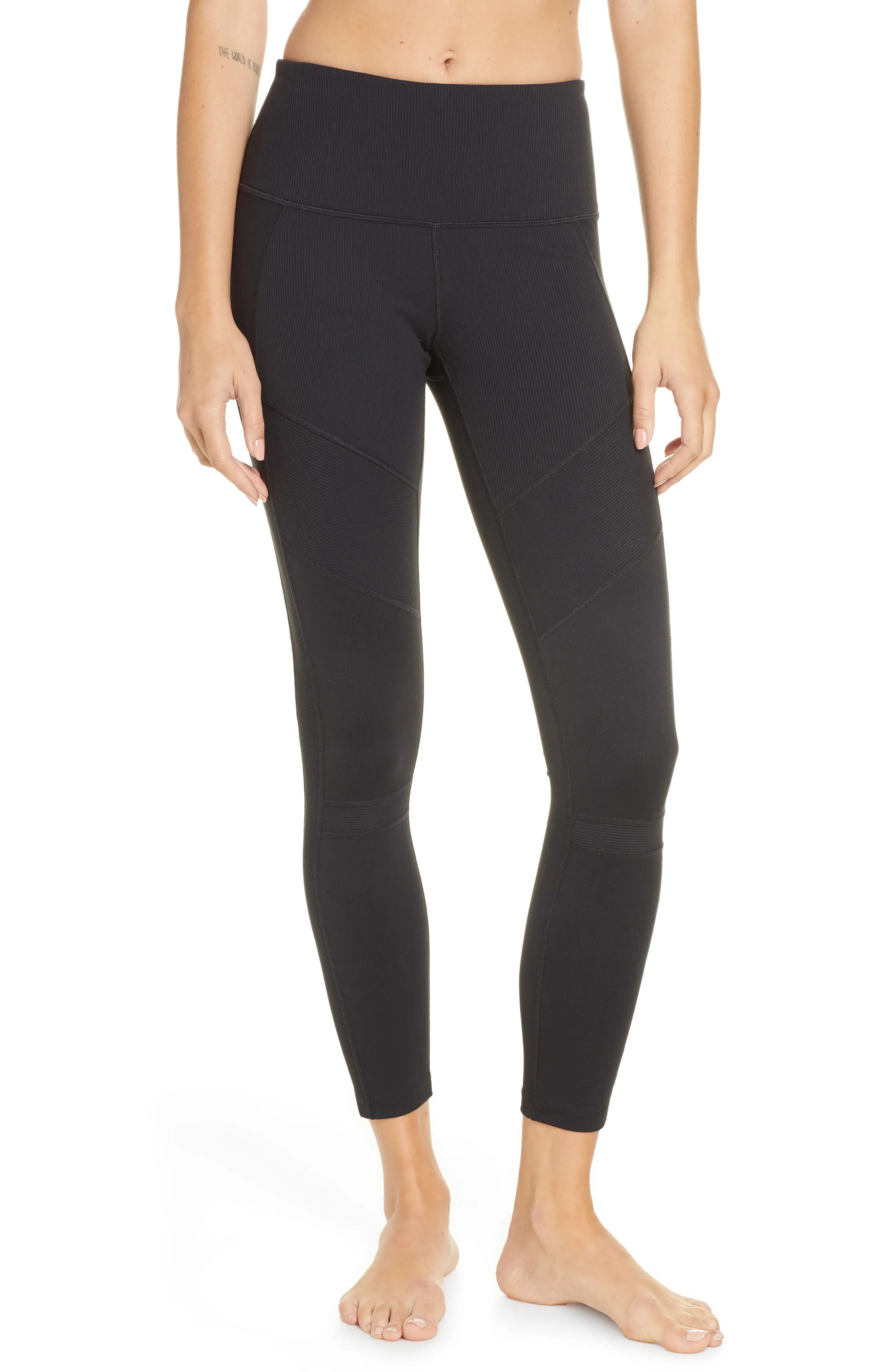 Zella Moto Ribbed High Waist Ankle Leggings, Size Large in Black at Nordstrom | Nordstrom