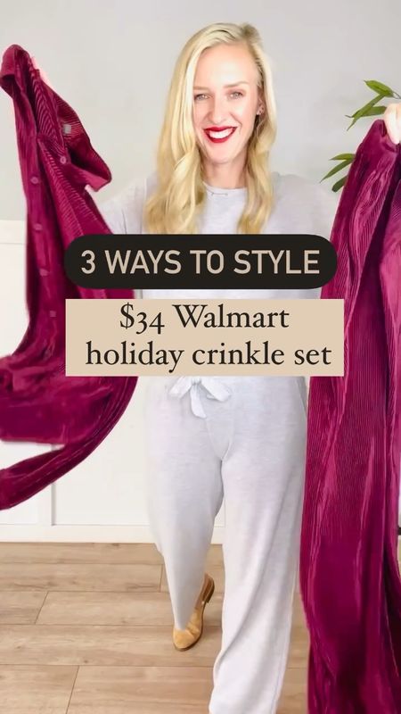 3 ways to style a $34 Walmart crinkle set! Comes in multiple colors! Runs tts, I’m wearing a size small 

#LTKSeasonal #LTKunder50 #LTKHoliday