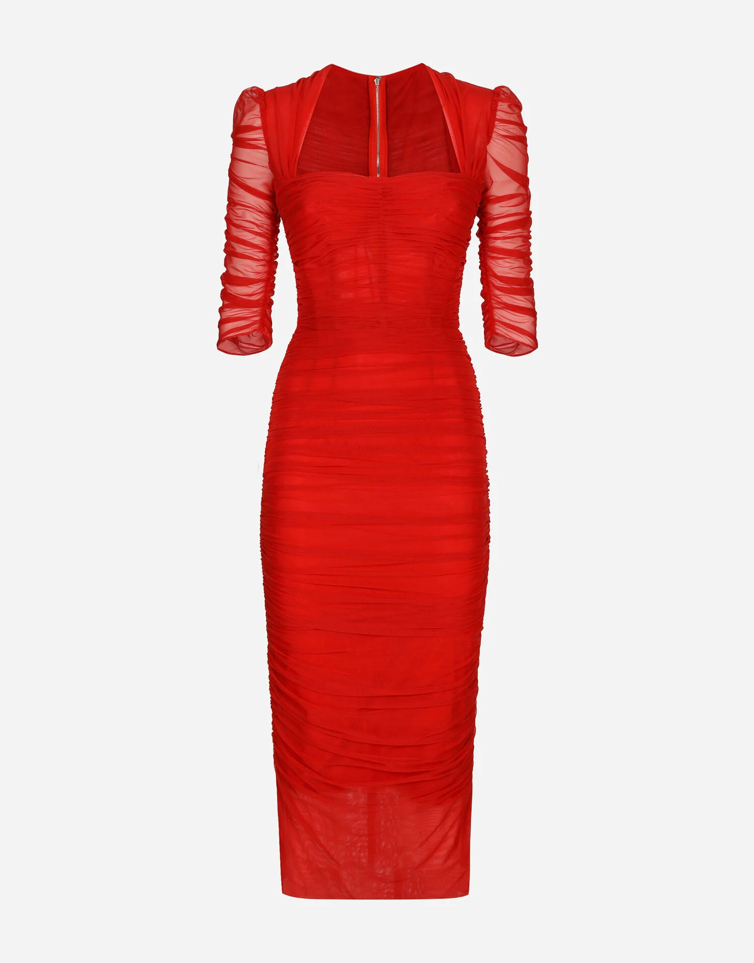 Tulle calf-length dress with draping | Dolce & Gabbana US