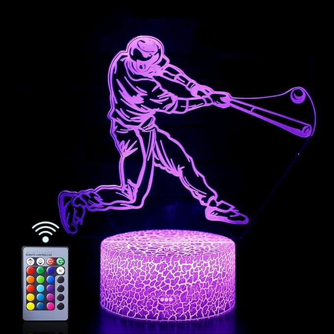 Baseball Man 3D Lamp Night Light with Remote & Touch Control,Multiple Colour Brightness Adjusted ... | Amazon (US)