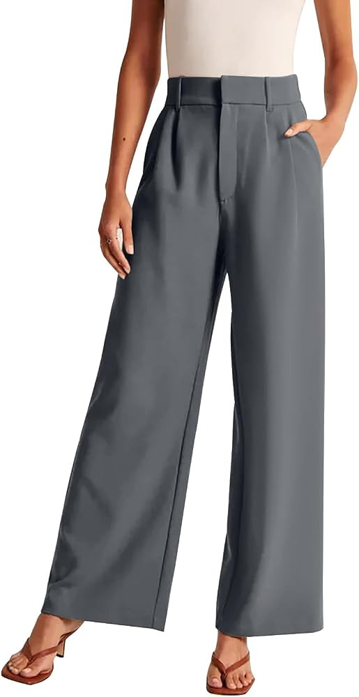 KUNMI Women's Wide Leg Pants Work Business Casual Loose High Waisted Dress Palazzo Flowy Trousers | Amazon (US)