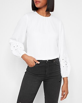 Eyelet Balloon Sleeve Top | Express