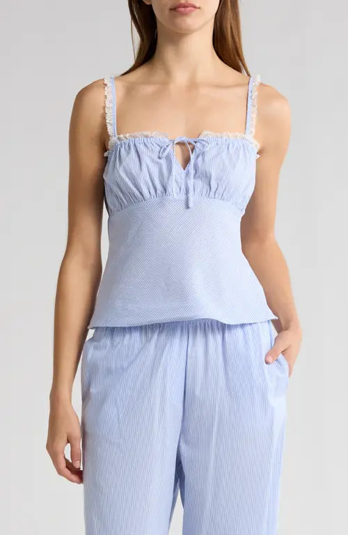 WAYF Sara Lace Trim Cotton Camisole in Blue-Ivory Stripe at Nordstrom, Size X-Small | Nordstrom