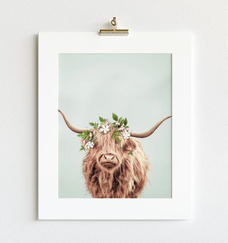 Highland Cow With Flower Crown Vertical Artwork From the Crown - Etsy | Etsy (US)