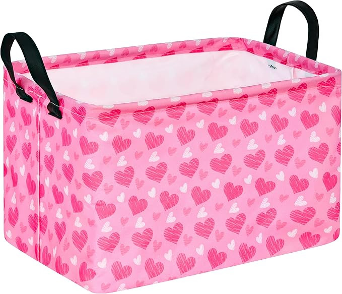 Heart Print Basket Valentine's Day Basket Empty Gift Basket with Handles Closet Shelf Storage bas... | Amazon (US)