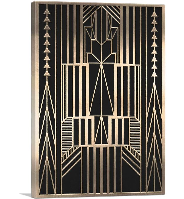 Art Deco Tan Yellow Geometric Design On Black - Wrapped Canvas Print | Wayfair North America