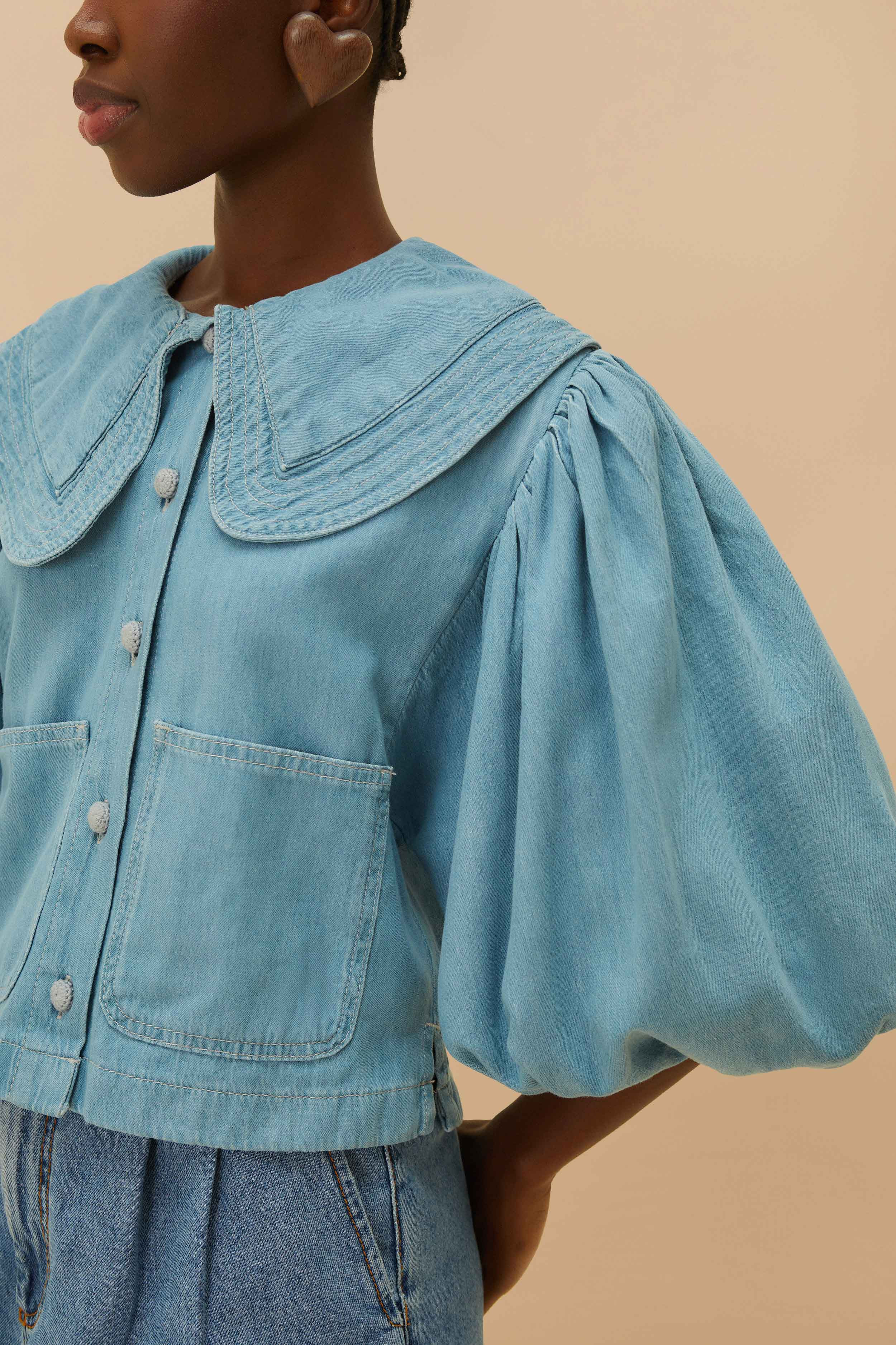 Denim Notched Lapel Shirt | FarmRio (US)
