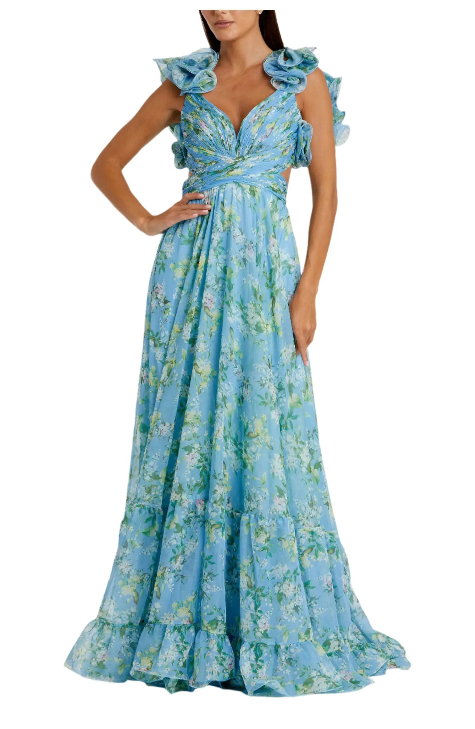 Mac Duggal Ruffle Tiered Floral Cut-Out Chiffon Gown | Nordstrom | Nordstrom