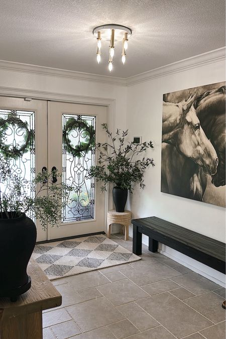 The rug is amazing quality & the 3’6 x 5’6 size. Tempted to buy a large version for the living room. Horse painting is from Zgallerie but over 8 years old & I think they went out business. Bench is Restoration Hardware. 

#LTKHome