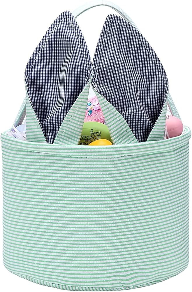 Easter Basket Seersucker Egg Hunt Bunny Baskets for Kids with Cute Rabbit Ears Stripe Storage Gif... | Amazon (US)