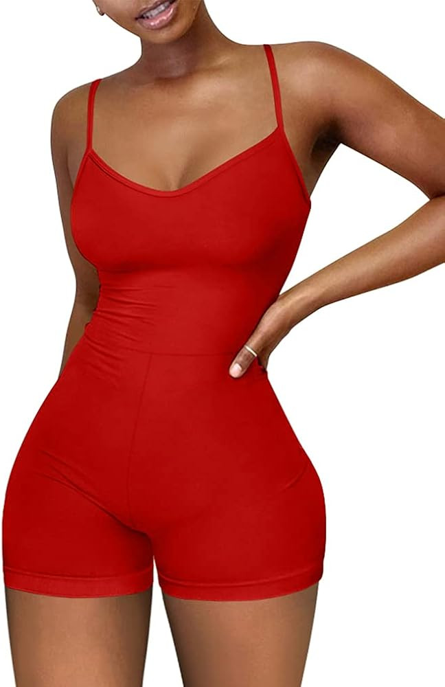 XXTAXN Women's Sexy Sleeveless Spaghetti Strap Party Club Short Rompers Jumpsuit | Amazon (US)