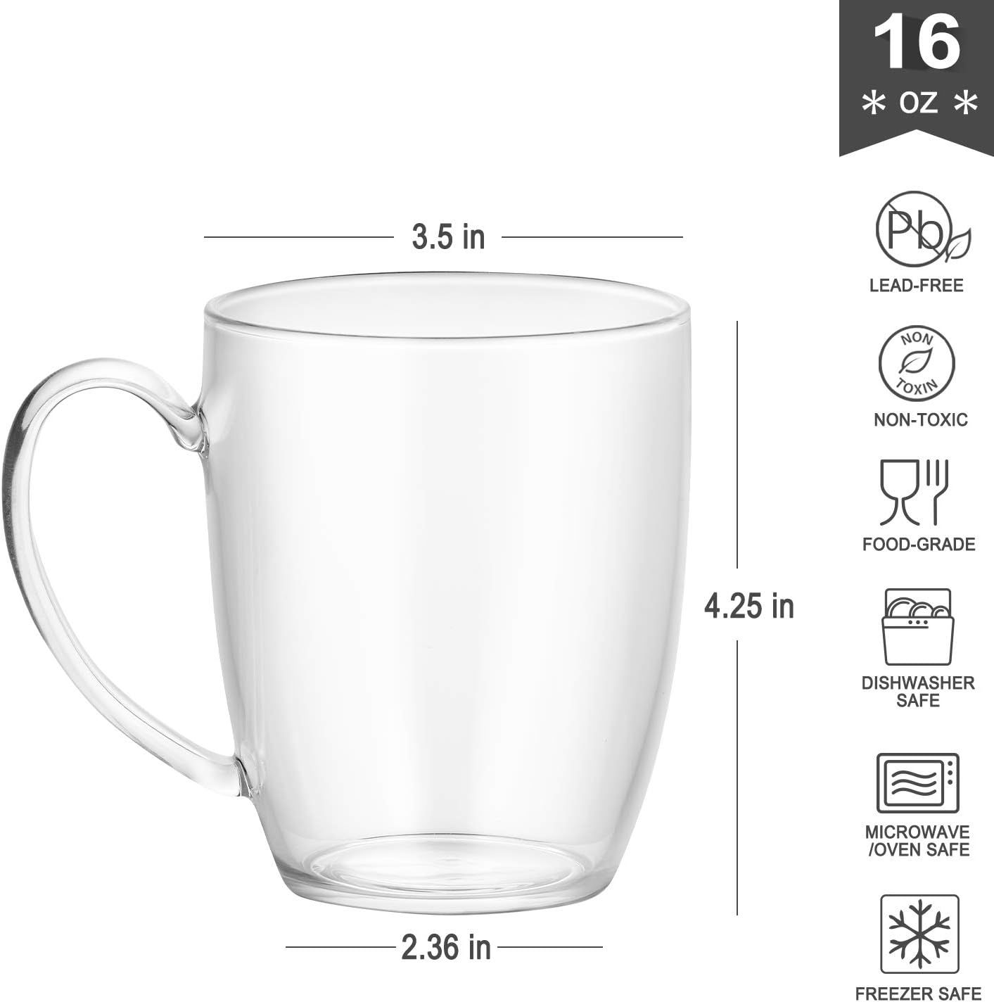 Enindel 3029.01 Glass Large Coffee Mug, Tea Cups, Clear, 16 OZ, Set of 4 | Amazon (US)