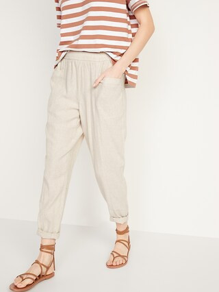 High-Waisted Cropped Linen-Blend Pants for Women | Old Navy (US)