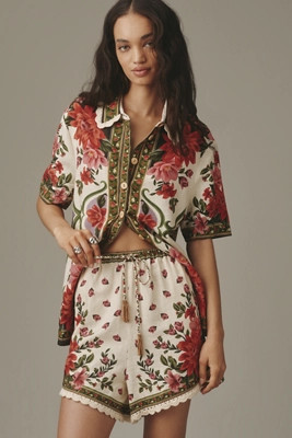 Farm Rio Wonder Rio Linen Blend Drawstring Shorts | Anthropologie (US)