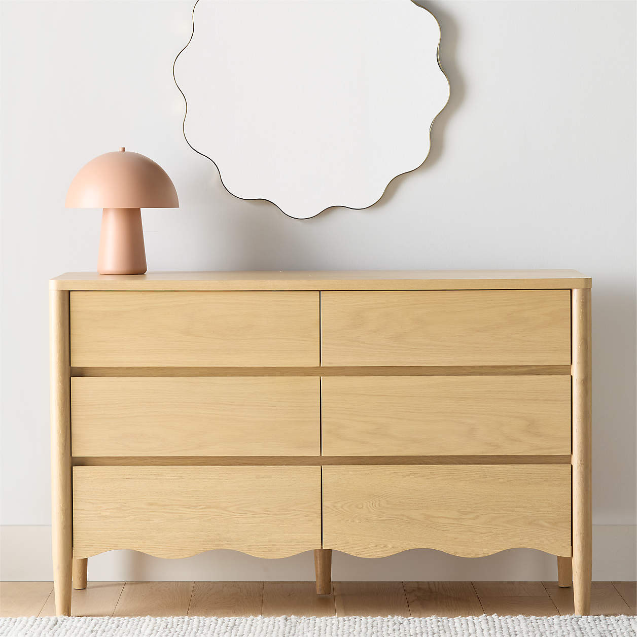 Waveland 54" Natural Oak Wood Wide 6-Drawer Kids Dresser | Crate & Kids | Crate & Barrel