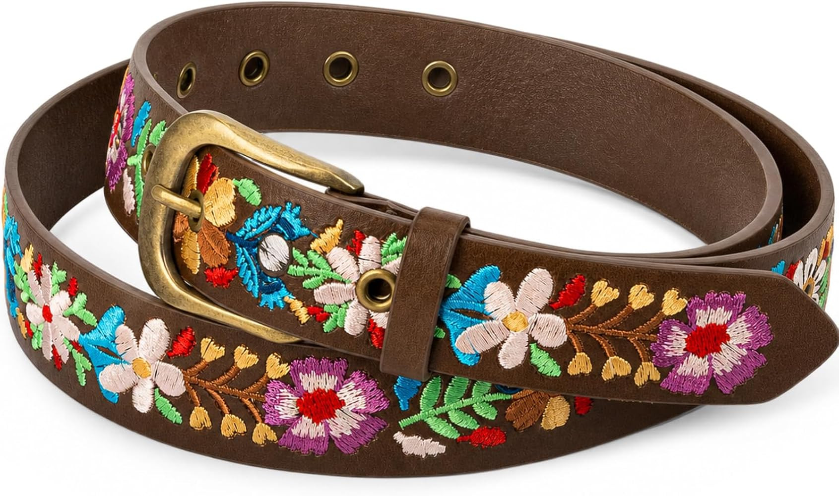 Geyoga Mexican Floral Belt Women Embroidered Western Boho PU Leather Fashion Belt for Dress Jeans... | Amazon (US)