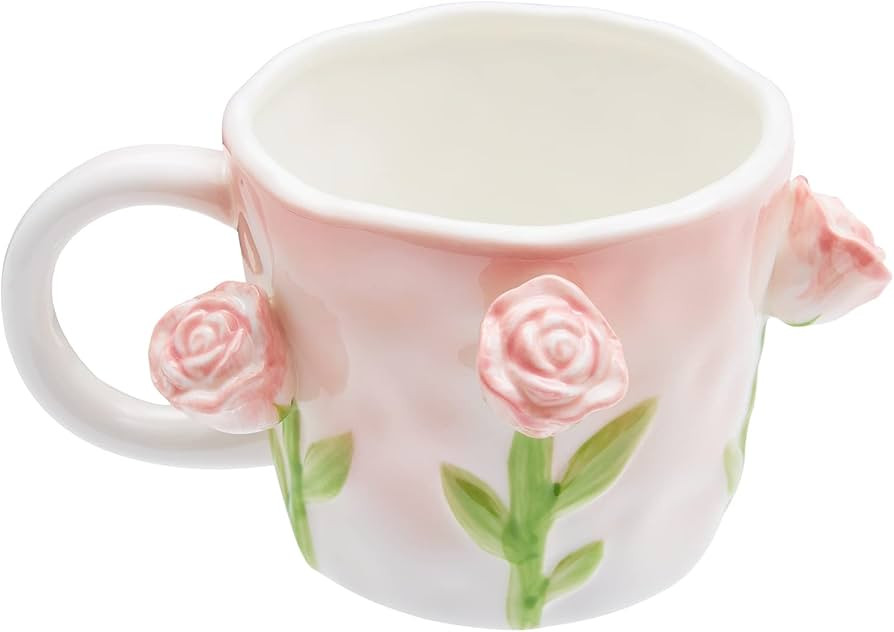 Szoyeay 3D Flower Coffee Mug Pink Rose Ceramic Cup,12 oz Cute Handmade Mugs,Christmas Birthday Su... | Amazon (US)