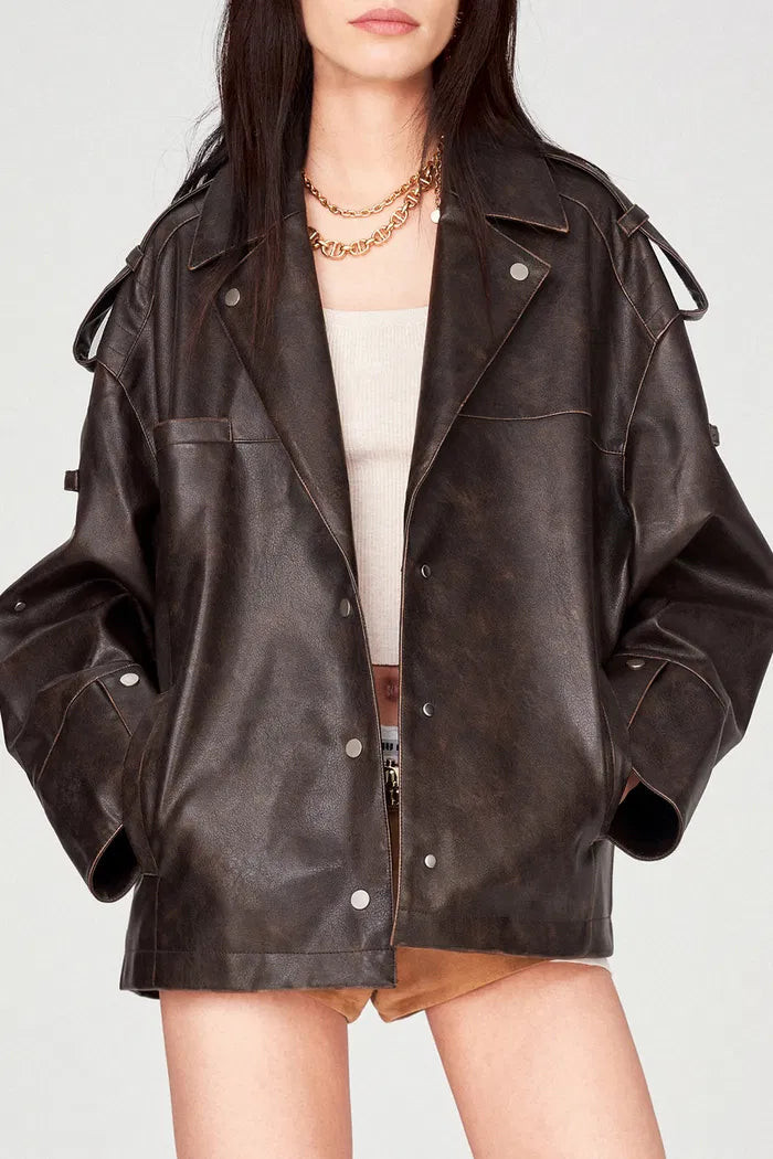 Irina Vintage Biker Jacket in Vegan Leather | Fabrique