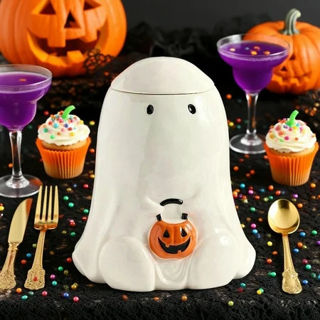 Ghost Cookie Jar Halloween Candy Container - Spooky Treat Storage with Lid - White Ceramic Ghost Cookie Jar 8" - Halloween Decor & Candy Holder for 2025 | Walmart (US)